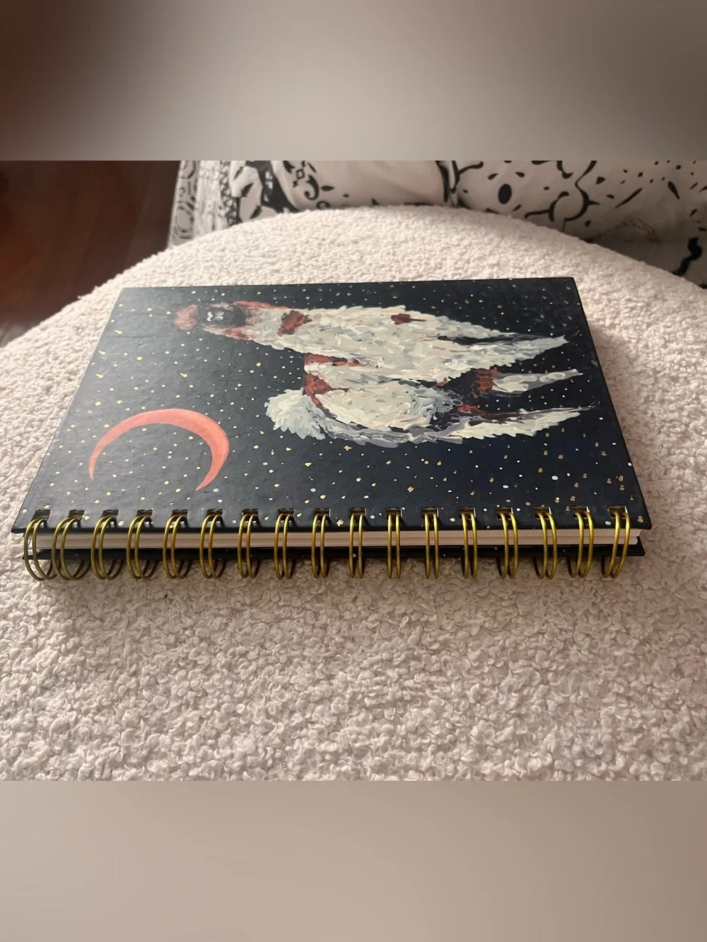 Illustrative Whimsical Llama Moon Spiral-Bound Hardcover Notebook - Lined Paper